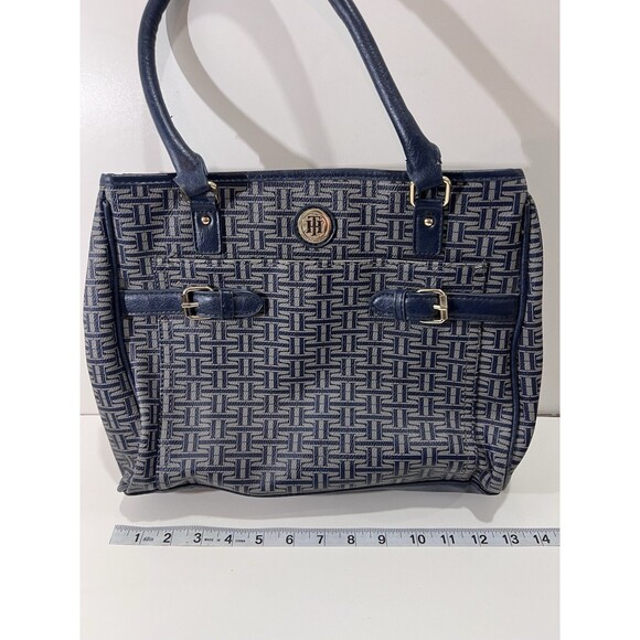 Tommy Hilfiger Women's Navy Blue & Gray Logo Tote Bag Handbag Purse - Picture 9 of 11